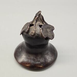 Antique Japanese Bronze Incense Burner Leaf Motif Pierced Koro Censer 3”